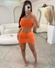 Tube Top Woolen Tassel Oversleeve Suit