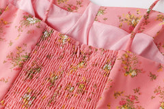 Robe de vacances coupe ajustée à motif de feuilles de lotus fraîches et douces, coupe trapèze, courte, à fleurs, pour fille française