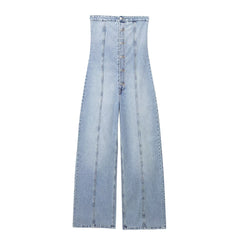 Passender Slimming Retro Tube Top Loose Denim Jumpsuit