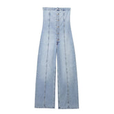 Passender Slimming Retro Tube Top Loose Denim Jumpsuit