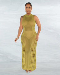 Beach Dress Knitted Vest Hollow Out Cutout Dress