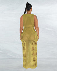 Beach Dress Knitted Vest Hollow Out Cutout Dress