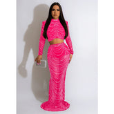 Ensemble deux pièces robe à manches longues en maille de couleur unie