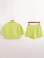 Tuyere Pocket Decoration Shirt Short Coat High Waist Slimming All Matching Shorts