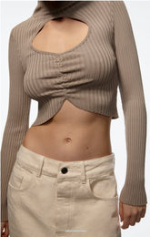 Brust aushöhlen Ausschnitt elastisches Unterteil Langarm Slim Fit Strickwaren