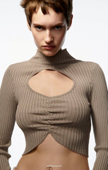 Chest Hollow Out Cutout Elastic Bottoming Top Long Sleeve Slim Fit Knitwear
