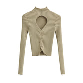 Chest Hollow Out Cutout Elastic Bottoming Top Long Sleeve Slim Fit Knitwear