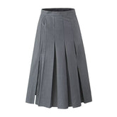 Black High Waist A line Skirt Gray Pleated Long Skirt