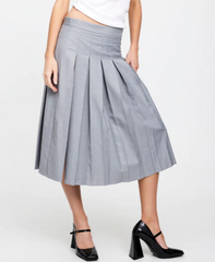 Black High Waist A line Skirt Gray Pleated Long Skirt
