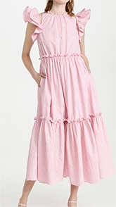 Robe élégante à rayures et manches volantées, dos nu, avec coutures à volants