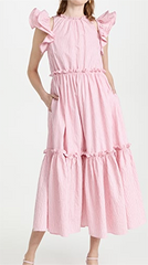 Robe élégante à rayures et manches volantées, dos nu, avec coutures à volants