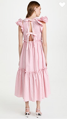 Robe élégante à rayures et manches volantées, dos nu, avec coutures à volants