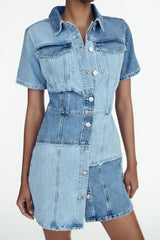 Slimming High Waist Retro Denim Overalls Dress