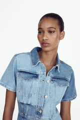 Slimming High Waist Retro Denim Overalls Dress