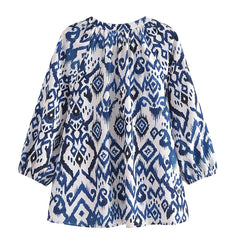 Loose Casual Long Sleeves V Neck Printed Shirt