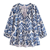Loose Casual Long Sleeves V Neck Printed Shirt
