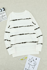 Striped Sweater Tie Dyed round Neck Long Sleeve Pullover Top