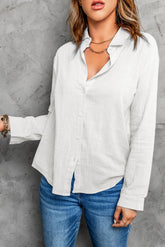 Cardigan ample en coton et lin à col boutonné et couleur unie