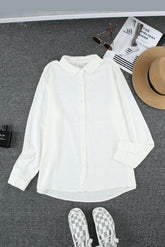 Solid Color Shirt Breasted Collared Cotton Linen Loose Cardigan Top