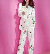 Star Elegantes, schmal geschnittenes Blazer- und Hosenanzug-Set mit Erdbeerdruck, zweiteilig