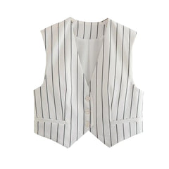 Gilet court slim à rayures et dos nu, double épaisseur, noué, automne