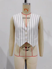 Gilet court slim à rayures et dos nu, double épaisseur, noué, automne