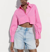 Chemise courte décorative à manches longues et six poches colorées