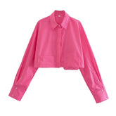 Wind Long Sleeve Six Color Pocket Decorative Short Shirt