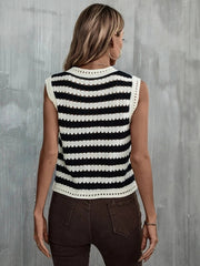 Crochet Cutout Colorblock Striped Casual Tank Top
