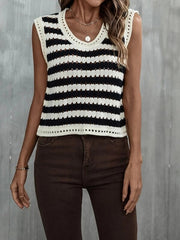 Crochet Cutout Colorblock Striped Casual Tank Top