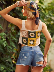 Holiday Color Pair Crocheted Hollow Short Top