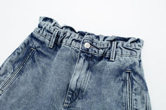 Short en jean droit à jambe large et taille en forme de bourgeon