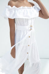 Ra White Hollow Out Cutout Embroidery Midi Dress Long Dress