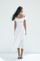 Ra White Hollow Out Cutout Embroidery Midi Dress Long Dress