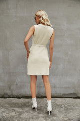 Robe tricotée à col rond de couleur unie, robe fendue pour le bureau