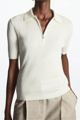 Patio Machine Pattern Polo Collar Knitted Short Sleeve