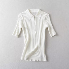 Patio Machine Pattern Polo Collar Knitted Short Sleeve