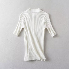Patio Machine Pattern Polo Collar Knitted Short Sleeve