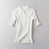Patio Machine Pattern Polo Collar Knitted Short Sleeve