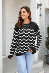 Fall Wear Knitwear Long Sleeve Stitching Hollow Out Cutout Pullover Sweater