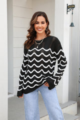 Fall Wear Knitwear Long Sleeve Stitching Hollow Out Cutout Pullover Sweater