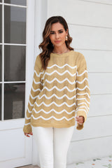 Fall Wear Knitwear Long Sleeve Stitching Hollow Out Cutout Pullover Sweater
