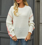 Casual Sweater Loose Crew Neck Two Colors Contrast Color Knitwear Top