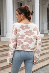 Early Long Sleeve Short Floral Sweater Pullover Sweater