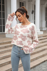 Early Long Sleeve Short Floral Sweater Pullover Sweater
