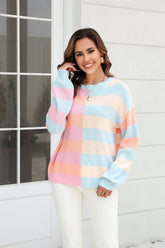 Pull en maille à col rond et rayures contrastées pour l'automne