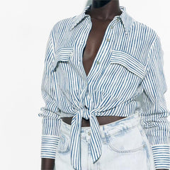 Long Sleeve Polo Collar Stripes Shirt