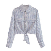 Long Sleeve Polo Collar Stripes Shirt