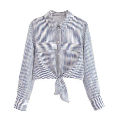 Long Sleeve Polo Collar Stripes Shirt