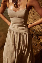Floral Embroidered Linen Strap Dress